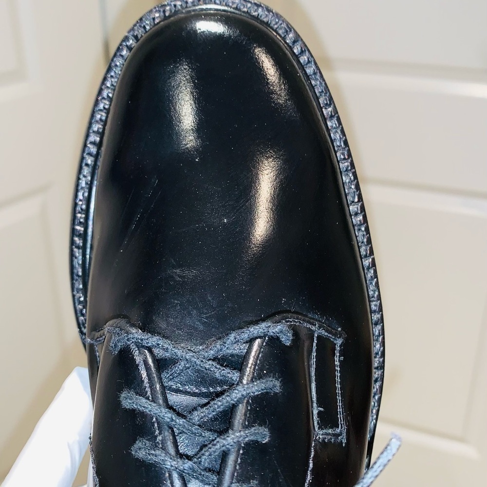 Diamanté Black Leather Derby Shoes. - Picture 6 of 15